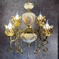 لوستر ۴شاخه ۸شعله سرامیکی لامپا اصل برنجی