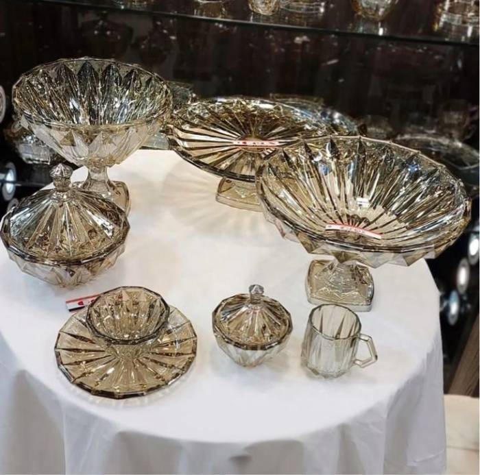 سرویس پذیرایی کریستال ۱۲ نفره رنگ لیزری طرح جدید